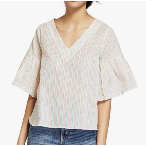 a new day Tops - NWT A New Day Neon/Metallic Striped Bell Sleeve Top Womens Size S Multi Stripe